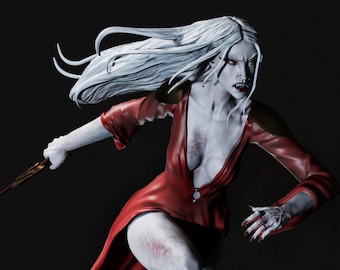Estátua de Mulher Vampira, Arte Gótica de Fantasia Sombria, Impressão 3D Detalhada