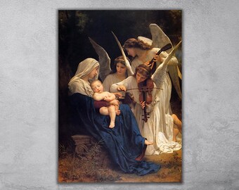 The Song of the Angels Wall Art, La Vierge Aux Anges Print, The Virgin with Angels Poster, William-Adolphe Bouguereau Artwork Print Poster