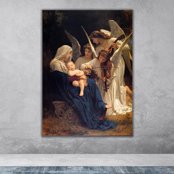 The Song of the Angels Wall Art, La Vierge Aux Anges Print, The Virgin with Angels Poster, William-Adolphe Bouguereau Artwork Print Poster