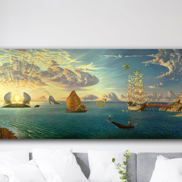 Mythology of the Oceans and Heavens Canvas Wall Art, Kush's Magical Realism: A Journey to the Oceans and Heavens, Surreal Canvas Wall Art