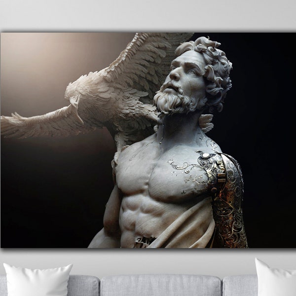 The Tale of Prometheus and His Loyal Eagle Canvas Wall Art, A Mythological Masterpiece, Prometheus; The Fire Bringer Print Poster