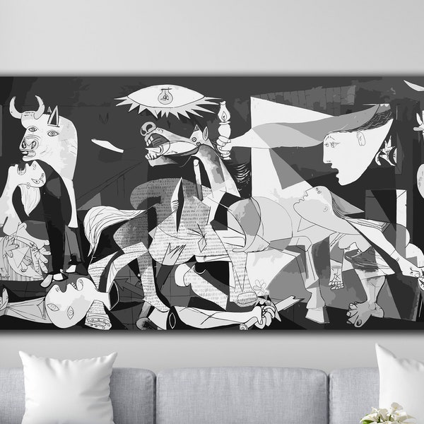Art mural sur toile Guernica de Picasso, impression sur toile élégance anti-guerre, chef-d’œuvre cubiste : affiche imprimée Guernica de Pablo Picasso