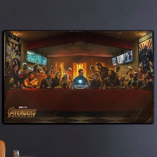 The Last Supper Wall Art, Avengers Canvas Wall Art, Iron Man Poster, Captain America Poster, Avengers in The Last Supper