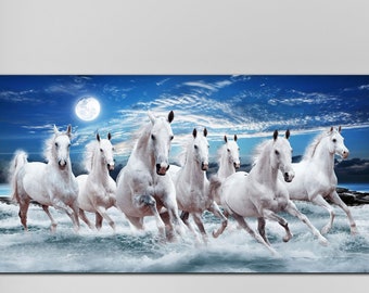 Running Horses Wall Art, Nature's Symphony: Running Horse Ensemble Canvas - Commemorate the Poetic Power of Seven Galloping Beauties