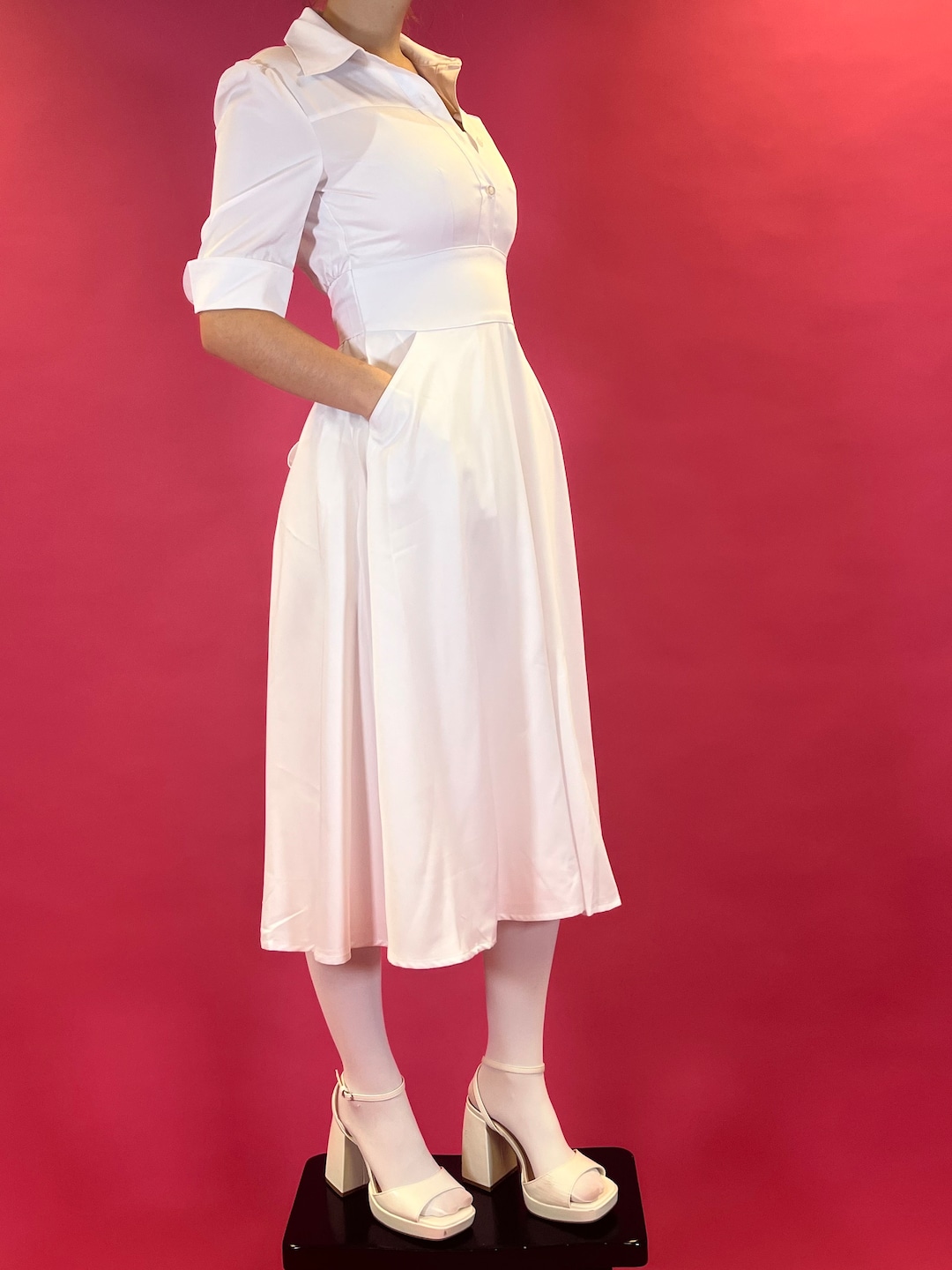 White Nursing Dress: Pinning Ceremony Scrub Dress (XS-3XL)