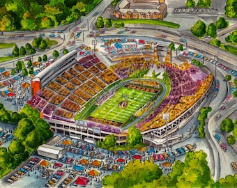 Láminas de acuarela sobre deportes y campus en Columbia, MO