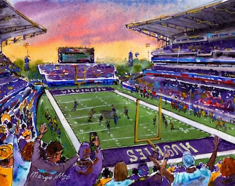 Husky Stadium Watercolor Prints | College Football Stadium Art | Stadium Wall Decor | Sports Fan Gift