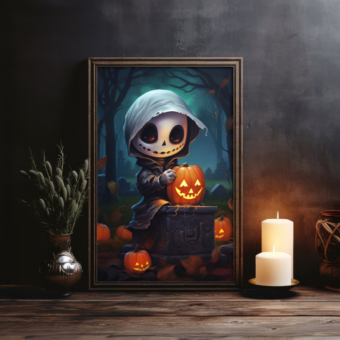 Cute Skeleton Printable Art, Skeleton With a Pumpkin, Halloween Wall ...