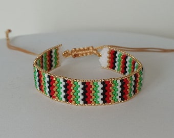 Bracelet fait main en perles Miyuki aux couleurs du drapeau palestinien. bracelet d'amitié paix. brassard unisexe