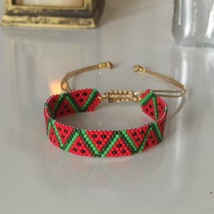 Free Palestine.  Watermelon bracelet. Hand woven miyuki bead bracelet. unisex bracelet