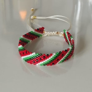 Palestine watermelon bracelet. Free Palestine. Adjustrable, handwoven, beaded bracelet