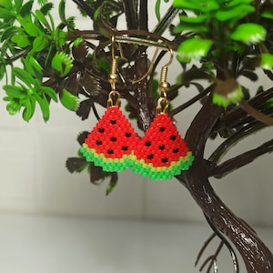 Hand-Woven Miyuki Beaded Watermelon Earrings