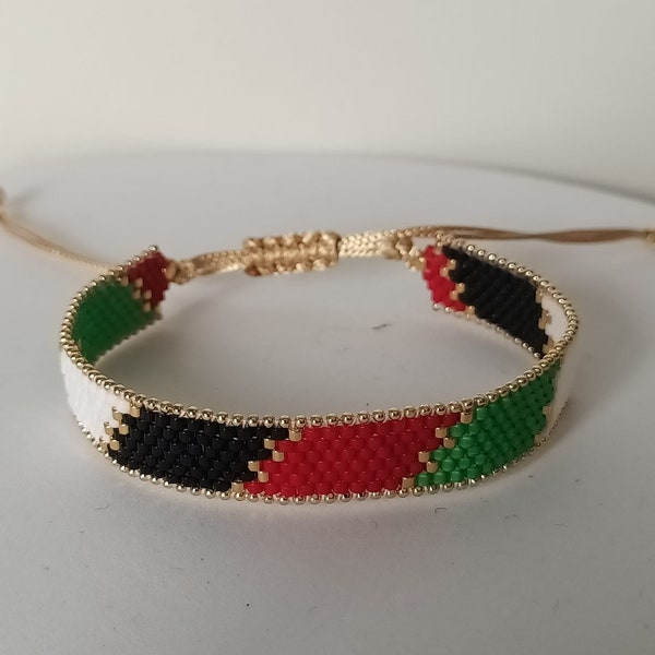 Bracelet en perles miyuki aux couleurs du drapeau palestinien. Bracelet unisexe Brassard de l'amitié Peace