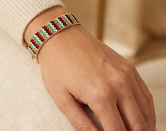 Miyuki beaded handmade bracelet in Palestine flag colors. peace friendship bracelet. unisex armband