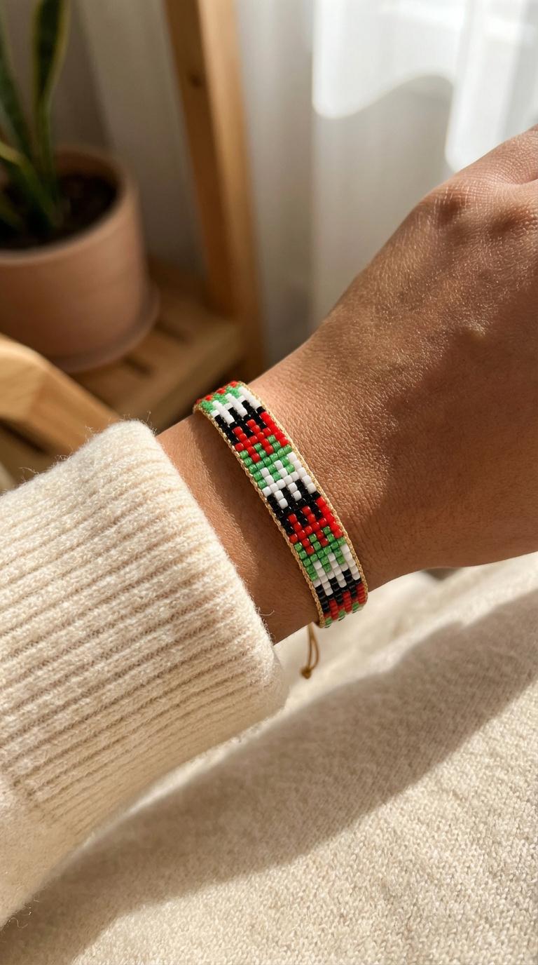 Braccialetto Palestinese Con Perline E Calligrafia Araba: Gioiello Di Fede Regolabile In Acciaio, Un Simbolo Di Orgoglio E Solidarietà Per Donna - 5
