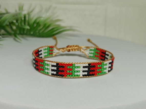 Braccialetto con perline della Palestina, braccialetto allungato con perline della Palestina, braccialetto con bandiera nazionale della Palestina, braccialetto per la pace, regolabile, regalo per