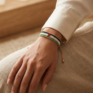 Palestine Flag Bracelet: Miyuki Beaded, Adjustable Woven Band image 1