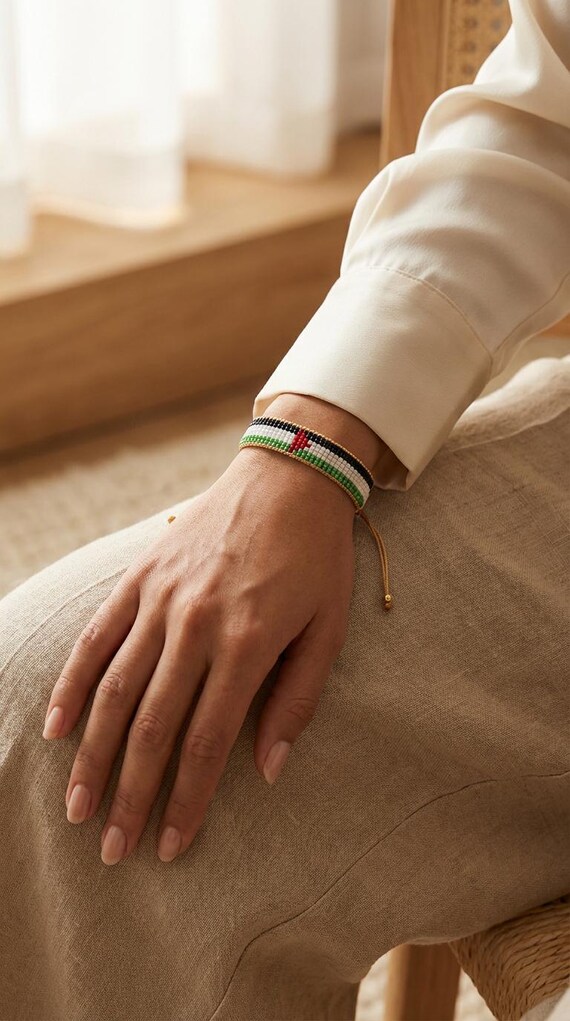 Palestine Flag Bracelet: Miyuki Beaded, Adjustable Woven Band