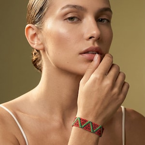 Pulsera de sandía: joyería unisex tejida a mano con cuentas de semillas Miyuki, pulsera de apoyo a Palestina