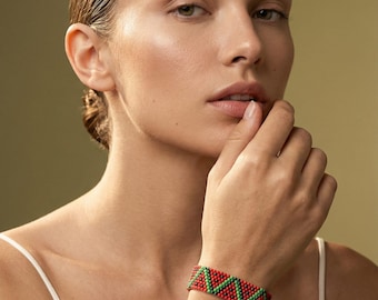 Watermelon Bracelet: Handwoven Miyuki Seed Bead Unisex Jewelry, Palestine support bracelet