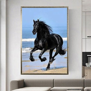 black Horse Canvas Wall Art, Running Horse Canvas print, Animal Canvas Art, Modern Home Decors, Farmhouse Home Wall Decor