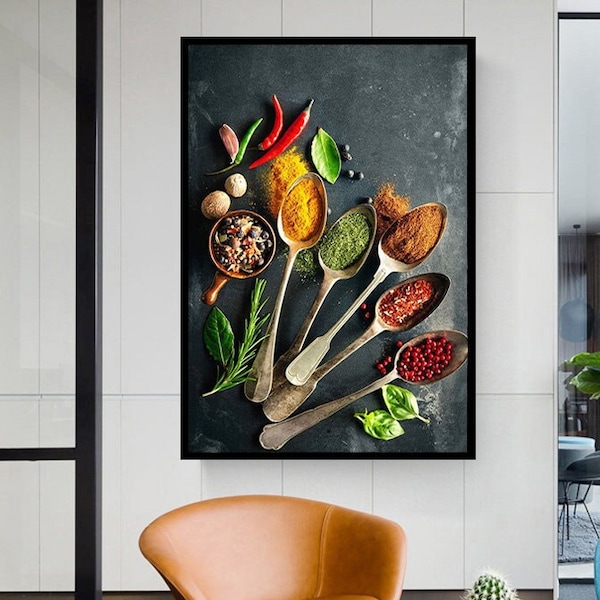 Spices canvas print Kitchen wall decor, Cooking gifts, Multi-panel canvas, Herbs and spices, Kitchen wall art, ready-to-hang canvas print