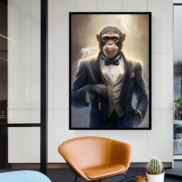 Monkey In Suit Canvas Wall Art,Abstract Canvas Print,Abstract Artwork,Animal Canvas,Abstract Monkey Printed,Monkey Canvas