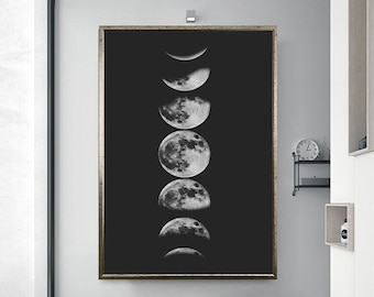 Moon Phases Canvas Wall Art,Solar System Sparkling Galaxy Canvas Painting, Canvas Wall Art Canvas Design, Ready To Hang Home Decoration