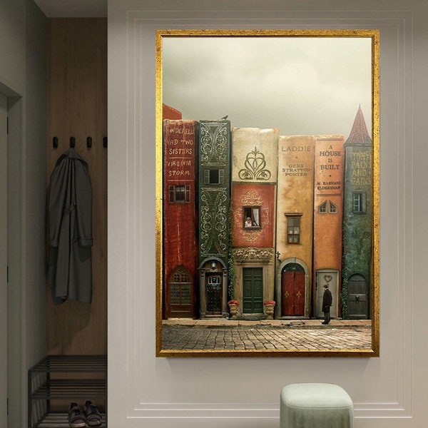 Surreal Library Canvas Wall Art, Book Library Decor, Librarian Wall Posters, Books Room Decor, Reading Room Wall Decor, Surrealism Art