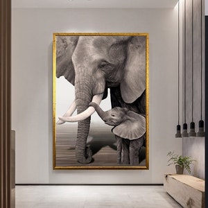 Elephant and cub Wall Art, Elephant Canvas, Elephant Photo Print, Modern Wall Art, Nature Photo Print, ready-to-hang canvas print