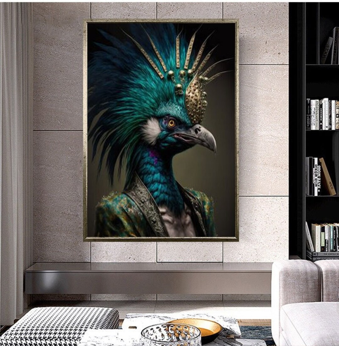 Blue Peacock Canvas Wall Art , Peacock Canvas Print ,peacock Canvas