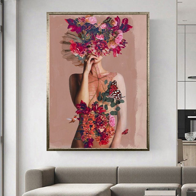 Woman With Flower Head Canvas Painting, Flower Woman Canvas Print, Woman  Wall Art, Colorful Flower Body Canvas Print, Women Canvas Paint 