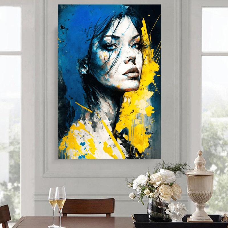 Colorful Girl Face Canvas Wall Art Woman Portrait Canvas Wall Etsy