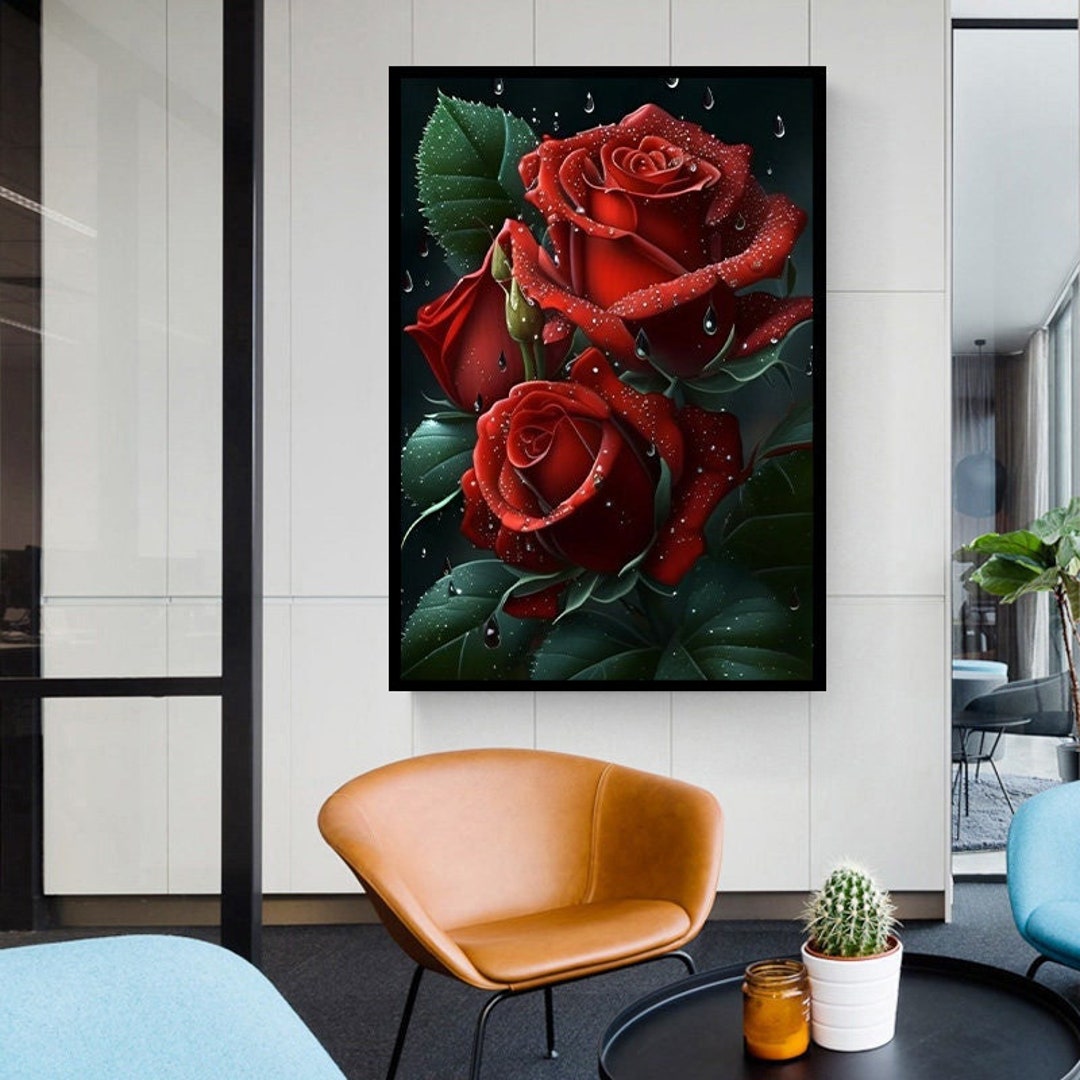 Red Rose Wall Decor, Red Rose Canvas Print, Red Rose Close up Wall Print, Flowers Decor Wall