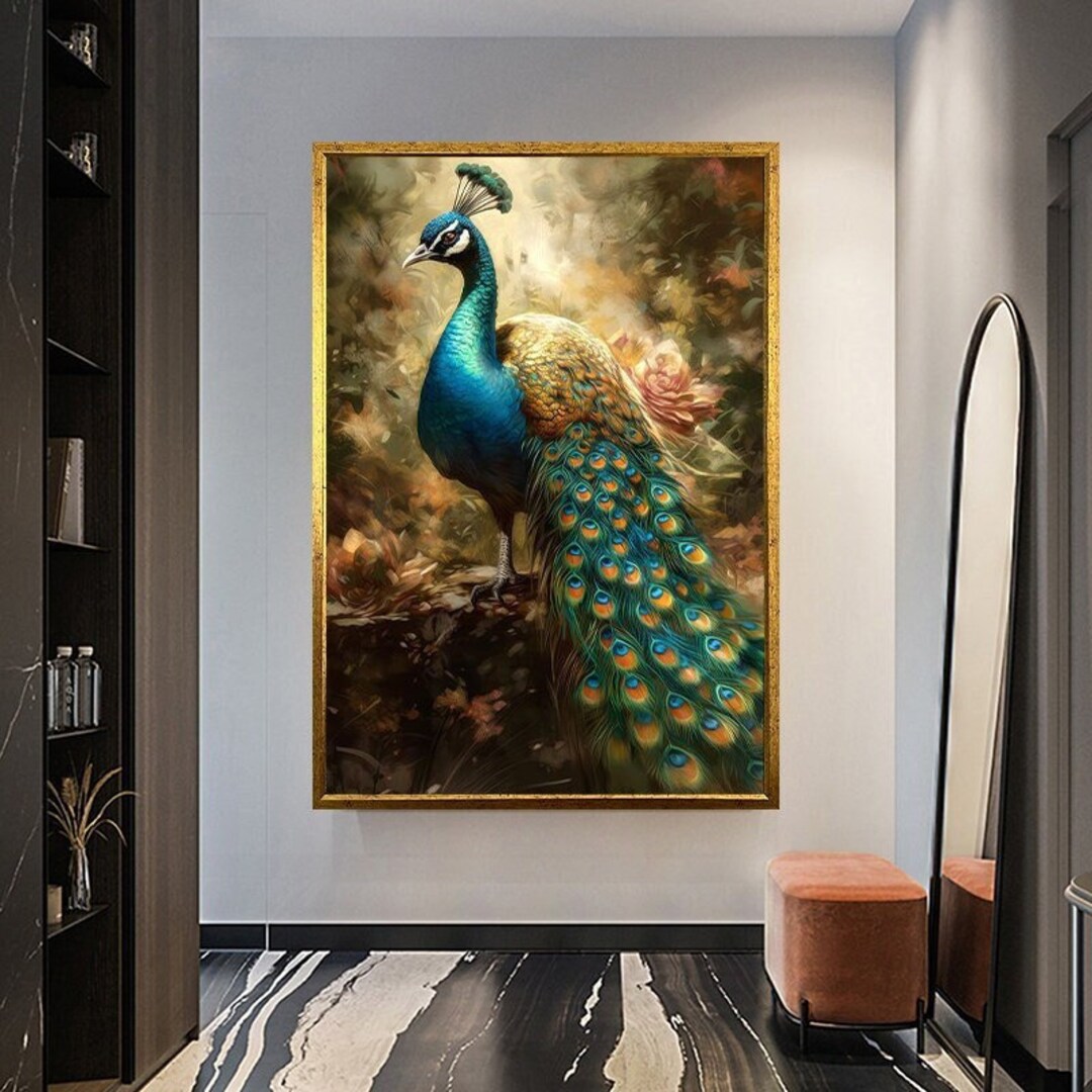 Blue Peacock Canvas Wall Art , Peacock Canvas Print ,peacock Canvas