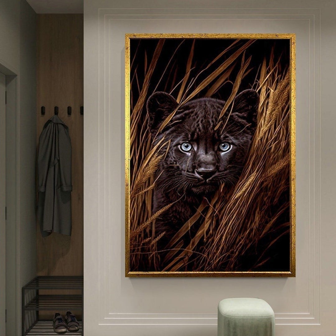 Tropical Panther Wall Art Canvas, Black Panther Canvas Print, Panther