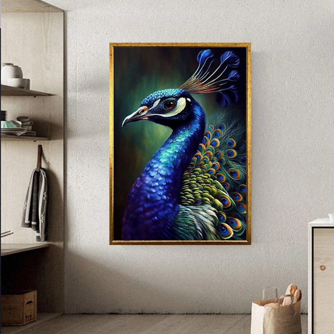 Blue Peacock Canvas Wall Art , Peacock Canvas Print ,peacock Canvas