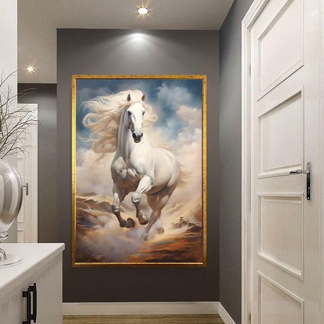 White Horse Canvas Wall Artwhite Horses Canvas Art Printbig Etsy