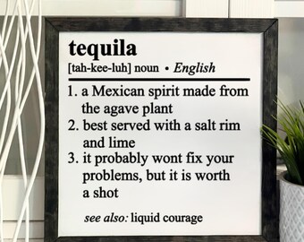 Tequila Definition, Bar Decor, Framed, Wooden Sign, Handmade