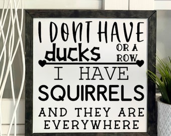 I Don't Have Ducks Or A Row, I Have Squirrels And They Are Everywhere, Framed Wooden Sign, Handmade