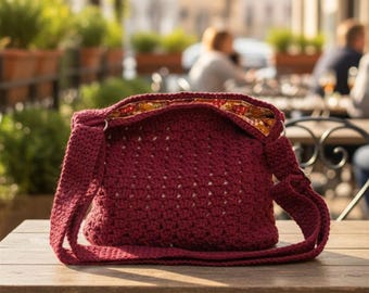 Handmade Crochet Crossbody Bag – 100% Cotton Yarn, Adjustable Strap, Boho Shoulder Bag