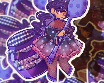 Blueberry Anime Girl, Vinyl glänzender Sticker, Anime Cute