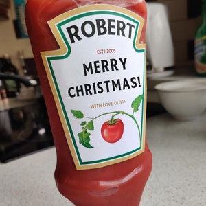 Etiqueta de salsa de tomate ketchup personalizada, regalo de Navidad para él, pegatinas de Navidad, regalo personalizado para novio, pegatinas personalizadas