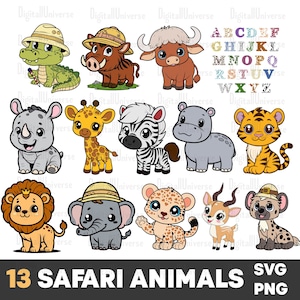 Safaridieren SVG gelaagd, 13 dieren svg bundel, Afrikaanse jungle dieren gesneden bestand, dierlijke gelaagde SVG-bundel, dieren png set, dieren afdrukken