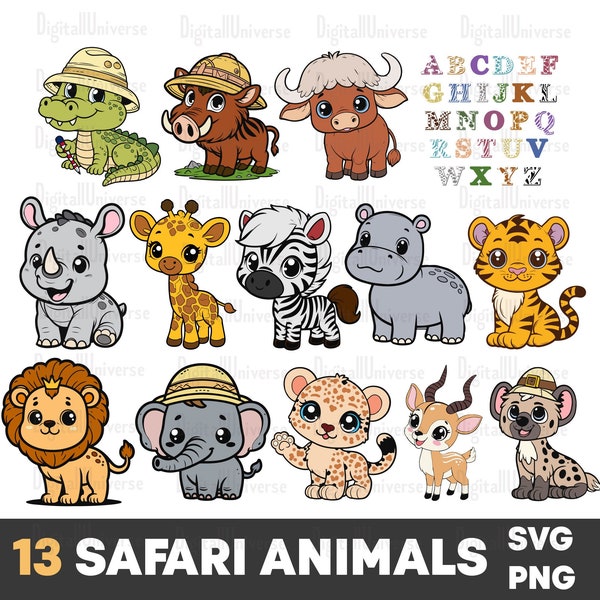 Safari animals layered SVG, 13 animals svg bundle, African jungle animal cut file, animal Layered SVG Bundle, animals png set, animals print