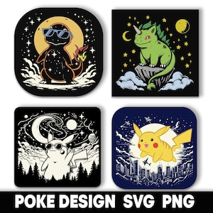 Pacote SVG de Pokémon, SVG de animais em camadas, PNG de Pokémon, SVG de Pikachu, SVG de videogame, cartas de Pokémon, animais PNG, impressões digitais, SVG de desenho animado