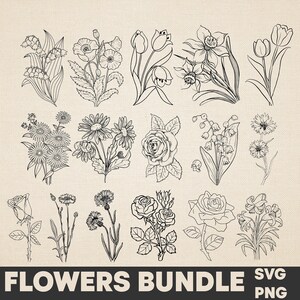 Wildflowers svg bundle, Bouquet SVG Bundle, Floral svg, Wild flower svg, Flower svg bundle, Botanical Svg Bundle