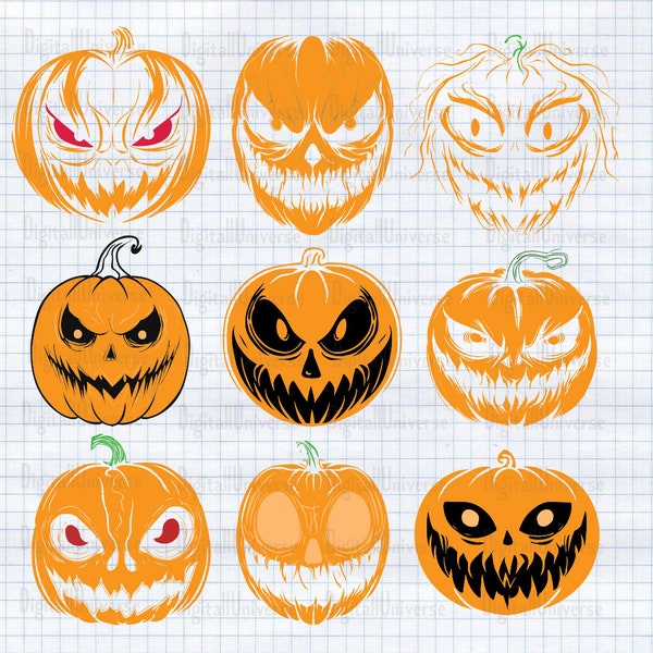 Scary Pumpkin SVG for Cricut, Scary Halloween SVG, Pumpkin face svg, Pumpkin svg bundle, Pumpkin PNG, scary pumpkin face stencil