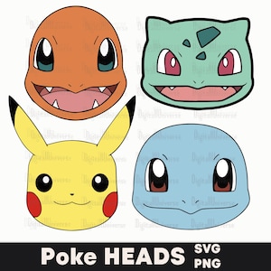 Pokemon SVG hoofden bundel, Pokemon png clipart, dieren svg, Pokemon SVG-bestanden voor cricut, dieren png, cartoon svg, baby verjaardagscadeau
