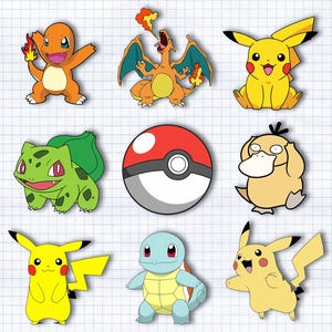 ポケモンSVGバンドル、レイヤードポケモンPNG、ピカチュウSVG、ポケモン誕生日、クリカット用ポケモンSVGファイル、ポケモンシルエットクリカットSVG